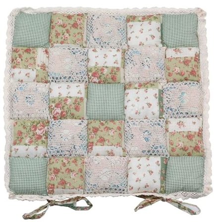Blomstrede Stolhynder, Firkantede Bløde Siddepuder med Blondekant, Landlig Stil Blomstret Stof Blomstret Med Bindebånd, til Spisestuestol Havekontor 