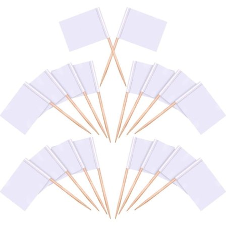 Crday Tannpirker Flagg Blank, 100 stk. Hvite Flagg Markører Små Tannpirker Etiketter Cupcake Gave