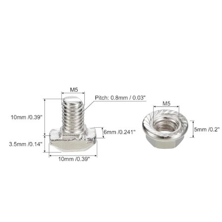 20ST T-spår Drop-in-bult M5 set