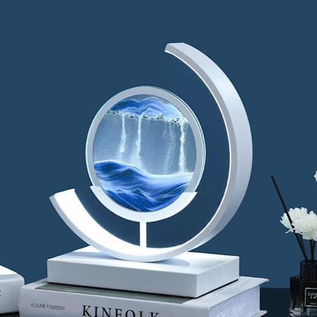 LED-bordlampa med rörlig sandkonst, 3D-timglas djuphavssandscen visningsflödesram 12 tum sänglampa heminredning