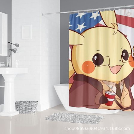 Sencu Pikachu Kawaii Anime tegneserie 3D-trykt badeforhæng - 180x190 cm vandtæt polyester badeværelsesindretning med kroge