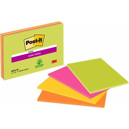 3M Post‐it Super Sticky 203x152 Meeting kleurenmix Neon 4‐pack