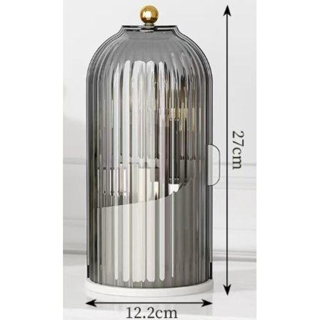 Sminkebørsteholder med Lokk Kosmetiske Verktøy Organizer 360 Roterende Vanntett Støvtett Sminkebørster Oppbevaring - Transparent Grå