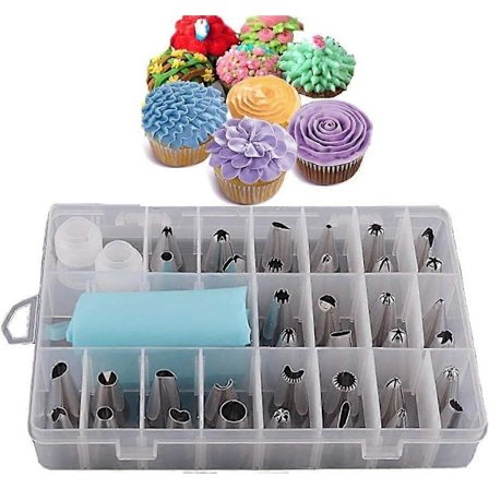 24 Deler Sprøyteposer og Tyller Kake Dekorering Sett Glasurposer og Tyller Rustfritt Stål Blomst Sprøytetylle Sett (LGL)