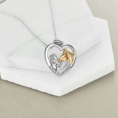 Halskæde med pige og hest til piger, smykker i 925 sterlingsølv, gave til kvinder