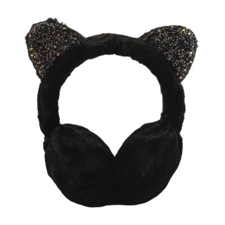 Tyttöjen ja poikien korvaläpät, pörröiset ja lämpimät korvalämmittimet, söpöt mustat KLB