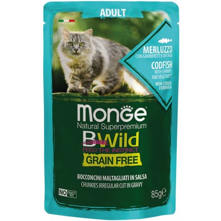 Monge B Wild Grain Free Merluzzo Gamberetti E Ortaggi Cibo Umido