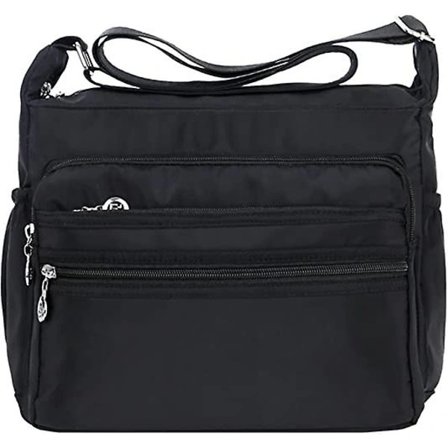 Skuldertaske Dame Letvægts Crossbody Taske Lille Dame Tote Nylon Satchel Pung Sort