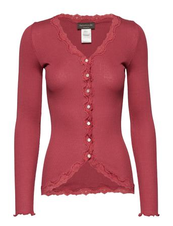 Silk Cardigan W/ Lace Strikkegenser Cardigan Rød Rosemunde