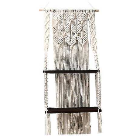 Boho Makramé Veggteppe Stativ Håndvevd Veggdekorasjon Oppbevaringshylle