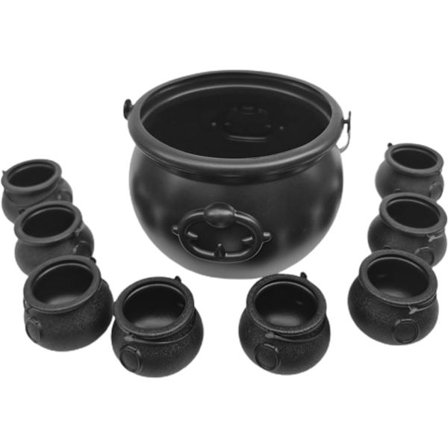 Halloween häxgryta, häxgryta | Serveringsskålar i form av grytor, set med 9 häxgodispinnar, gryta för halloweenfest