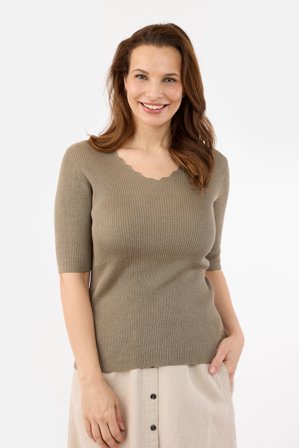 SIGNATURE - Kortærmet Strik - Khaki - Bølgekant