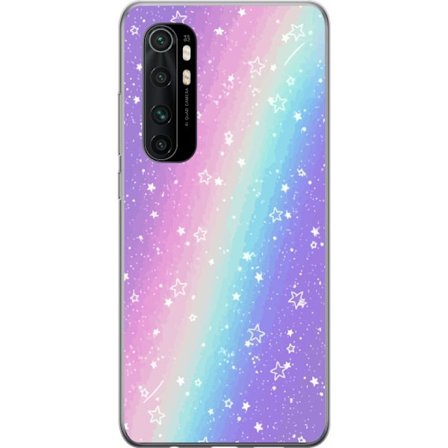 Kompatibel Mobilcover til Xiaomi Mi Note 10 Lite Rainbow-farvet pastelbaggrund med hvide stjerner og glitrende prikker i blød overgang
