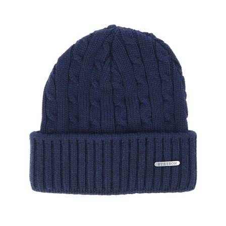 Stetson - Blauw cuff Beanie - Wool Navy Beanie @ Hatstore