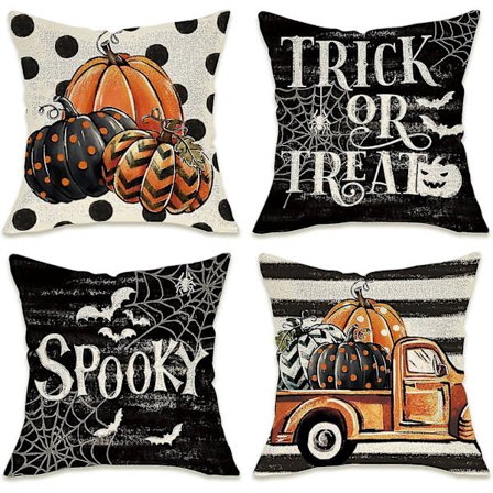Halloween Trick Or Treat Dekorativa Kuddfodral 16x16 Set Om 4: Spooky