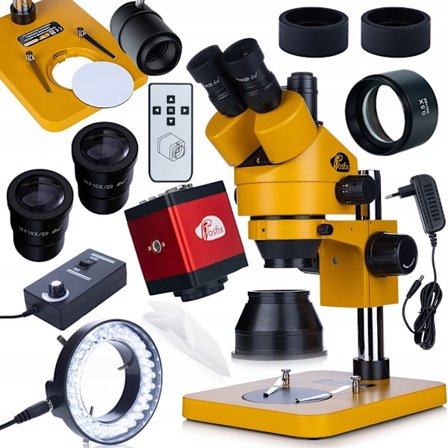 Trinokulaarinen Stereomikroskooppi 7–45X FullHD Kameralla – LED 56X | Barlow 0.5X | Elektroniikkaan, Juottamiseen