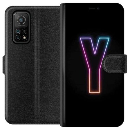 Yhteensopiva Lompakkokotelo Xiaomi Xiaomi Mi 10T Pro 5G Minimalistinen neonkirjain Y värinvaihtuvassa valossa mustaa taustaa vasten