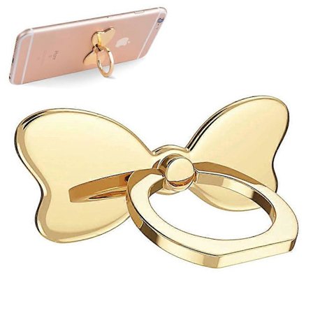 Fjärilsformad Telefonhållare Ringspänne - Guld. Kompatibel med iPhone Samsung Galaxy Mobil Söt Tillbehör