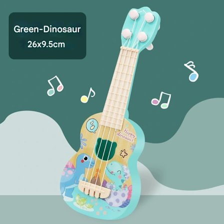 QU-Barn voi soittaa ukulele-sarjakuva dinosaurus kitaralelu soitin rajat ylittävä varhaiskasvatus valaistus, A