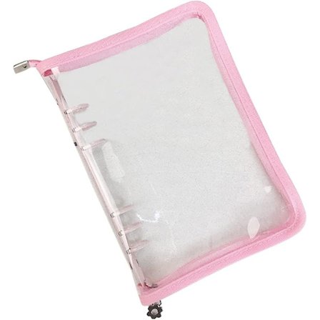A6 Ringbind Omslag Transparent PVC Notebook Omslag med Dragkedja Glitter Planner Bind Mapp Sparkling Budget Bind for Kontant Budget System Rosa Pink