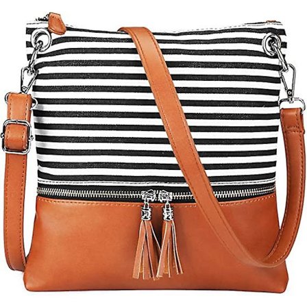 Naisten kevyt keskikokoinen kangas PU-nahkainen crossbody-laukku tupsuilla