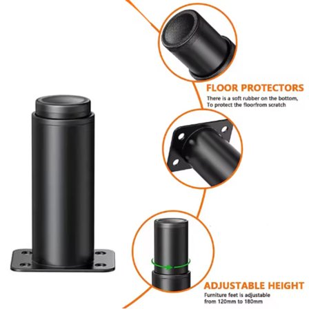 Justerbare ben til møbler, sæt med 4 stærke justerbare møbelben i metal