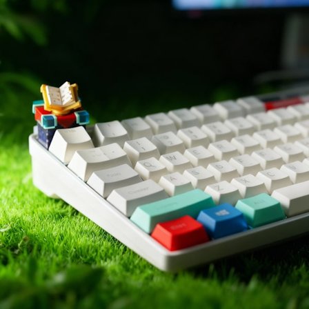 Fortryllet Magisk Bog Roterende Gennemsigtig Mekanisk Tastatur Tastehætte med Orange Gule Sider og Rød Blå Pixel Base