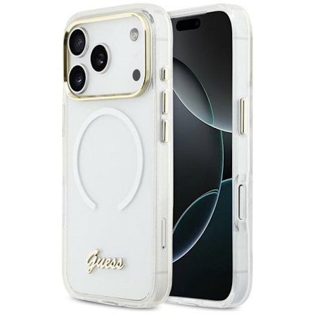 Guess Mobilskal För iPhone 17 Pro MagSafe IML Gradient Script Metal - Vit