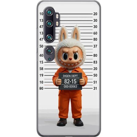 Kompatibel Mobilcover til Xiaomi Xiaomi Mi Note 10 Sød tegnet kaninfigur i fængselsklæder med fangenummer mod baggrund med længdemåling