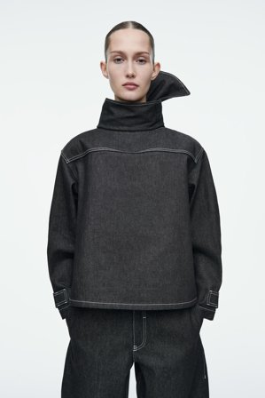 COS Scarf-Detail Raw Denim Top in Blue - Women