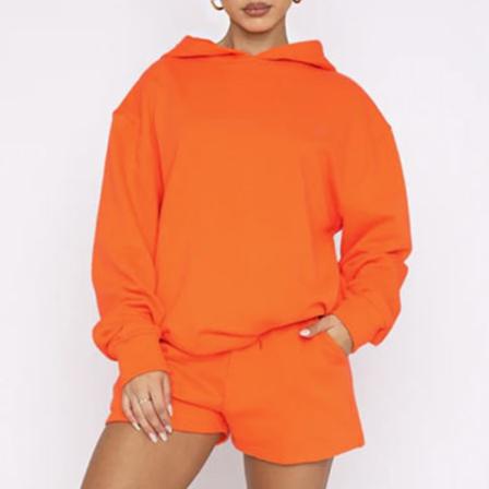 Dam Med Elastisk Midja I Enfärgad Huvtröja Och Shorts