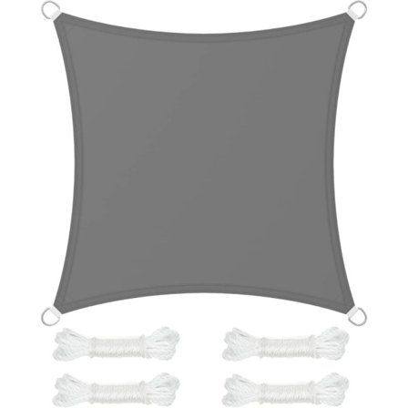 Solsegel 3 x 3 m, vattenpelare 665 mm, ripstop polyester, 93% UV-skydd, terrass, trädgård, balkong, kvadratisk, 2 grå
