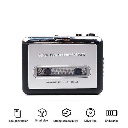 Cassettebåndafspiller, båndoptager, optager kassettebånd via USB, kompatibel med