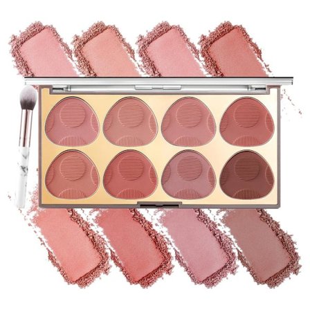 Blush Palette, 8 Farver Glat Pudder Blush med Børste, Vandfast Holdbar Formel til Daglig Brug og Professionel Brug