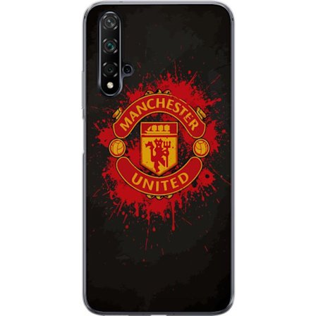 Kompatibelt Mobildeksel til Huawei Huawei nova 5T Manchester United logo i rød og gul farge med røff sportslig bakgrunn