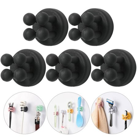 Dusjkroker og barberhøvelholdere - 5-delt selvklebende veggmontert enkel- og enkel tannbørstekrok, svart med stikkontakt.