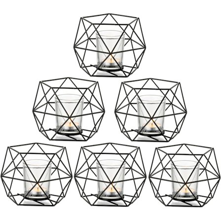 Sort Teelysholder - Sæt af 6 Geometriske Lysestager