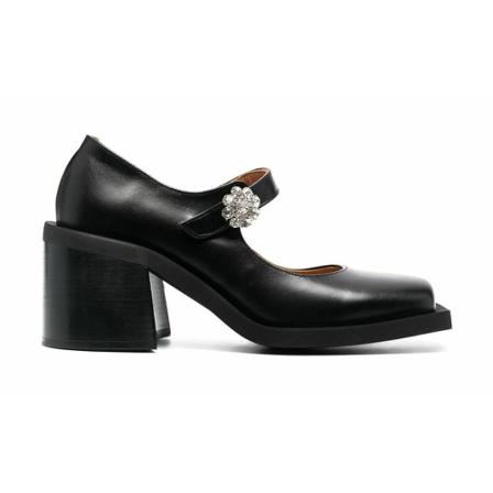 Ganni, Widw Welt Squared TOE Mary Jane Pump Czarny, Kobieta, Rozmiar: 39 EU