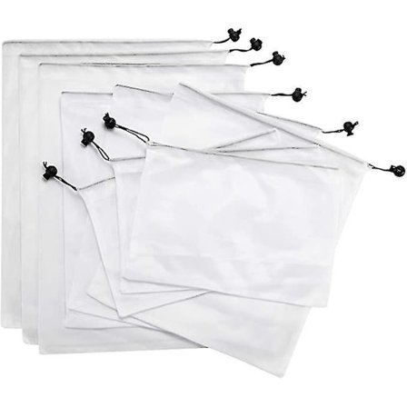 9 stk Gjenbrukbare Grønnsakposer, Nettposer til Oppbevaring av Matvarer