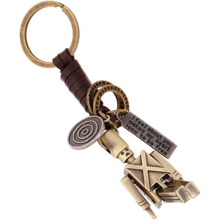 Forme soldat, porte-clés homme femme garçon bague marron 3D cuir