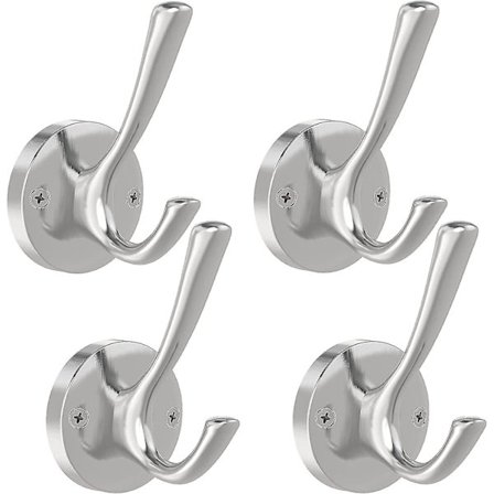 Väggkrokar i Borstad Nickel, 4-pack, Tunga, Dubbla Krokar i Metall, Väggmonterade, [DB]