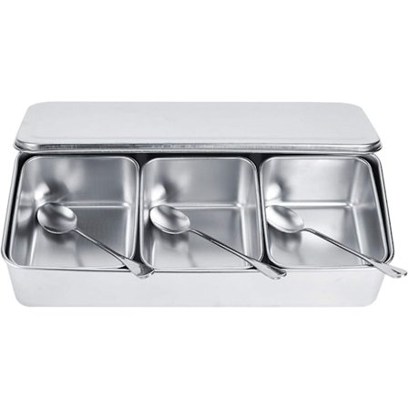 Husholdningskrydderiglas 3 rum rustfrit stål krydderiboks