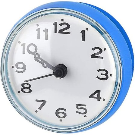 Vandtæt Mini Væg Ur Med Sug Kopper Til Badeværelse Køkken Stue Soveværelse(blå) Hy
