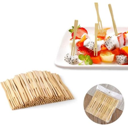 Bambusgafler, 9 cm, 200 stk., Mini madpinde spyd til appetitvækkere, frugt, kager, dessert, pynt, sandwich