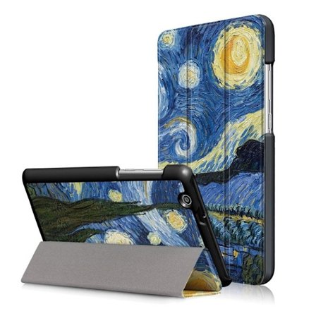Huawei MediaPad T3 7 mønstret tre-fold PU læder flip etui - Stjernenat Olie Maleri