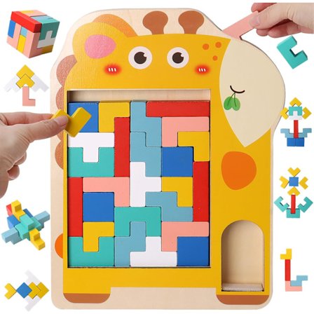 Träpussel Tetris för Barn (Giraff), 3D Pussel Montessori Leksak