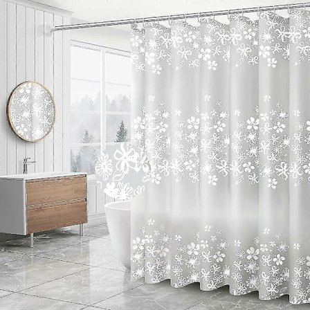 Duschdraperi med 12 krokar, Peva Duschdraperi Blommigt Mögelresistent Vattentätt Polyestertyg Duschdraperi (genomskinligt mönster, 180x180cm)