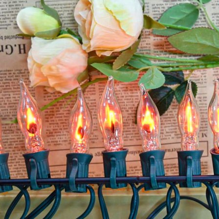 Lys - Flimrende flammelys, 3,9 meter C7 Retro Halloween-lys indendørs udendørs, Twinkle Flame String Lights med 12 stk. E12-baserede flammepærer—yux