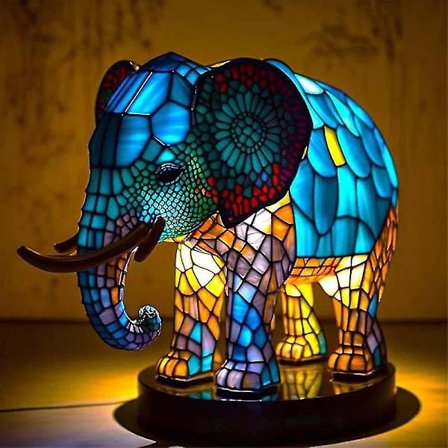Elefant Dyrelampe Fargerik Harpikslampe Kompatibel med Tiffany Lampe Bordlampe -ES