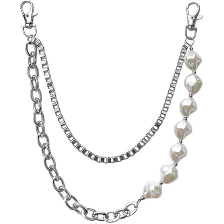 Dobbeltlags Buksekæde Uregelmæssige Perler Metalkæde Jeans Lomme Talje Hip Hop Punk Pung Kæde Taske Rem Beklædnings Tilbehør til Kvinder og Mænd,